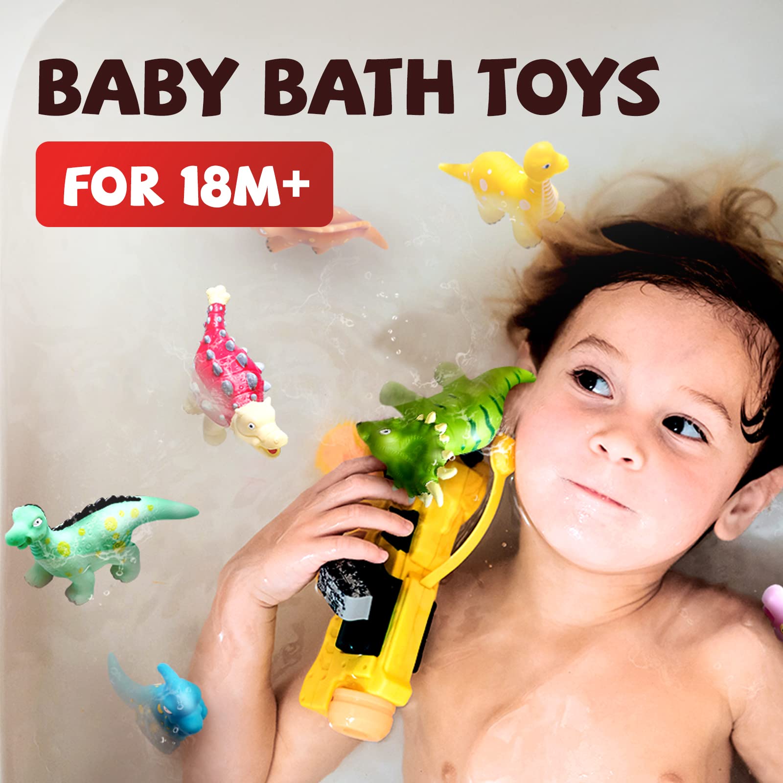 Dinosaur Bath Toys for Kids - No Hole Baby Bath Toys, Fun Shower & Pool Water Play for Toddlers - Perfect for Bathtime, Sensory Play & Outdoor Water Activities