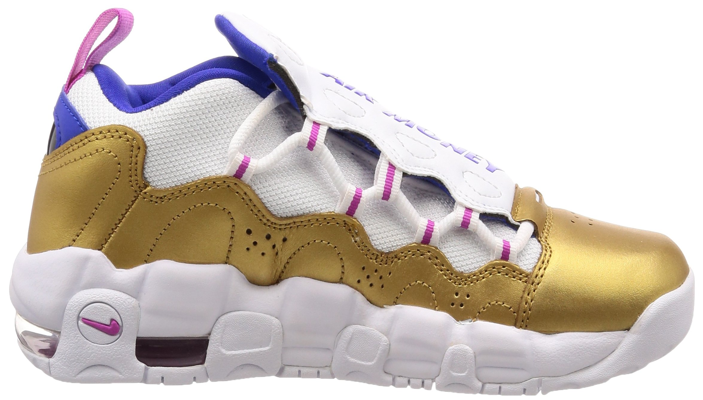Nike Kids Air More Money Sneaker - White/Fuchsia Blast - Grade School (GS) Size 5 Big Kid - Comfortable Running Shoes for Boys & Girls - Perfect for School, Sports & Daily Wear
