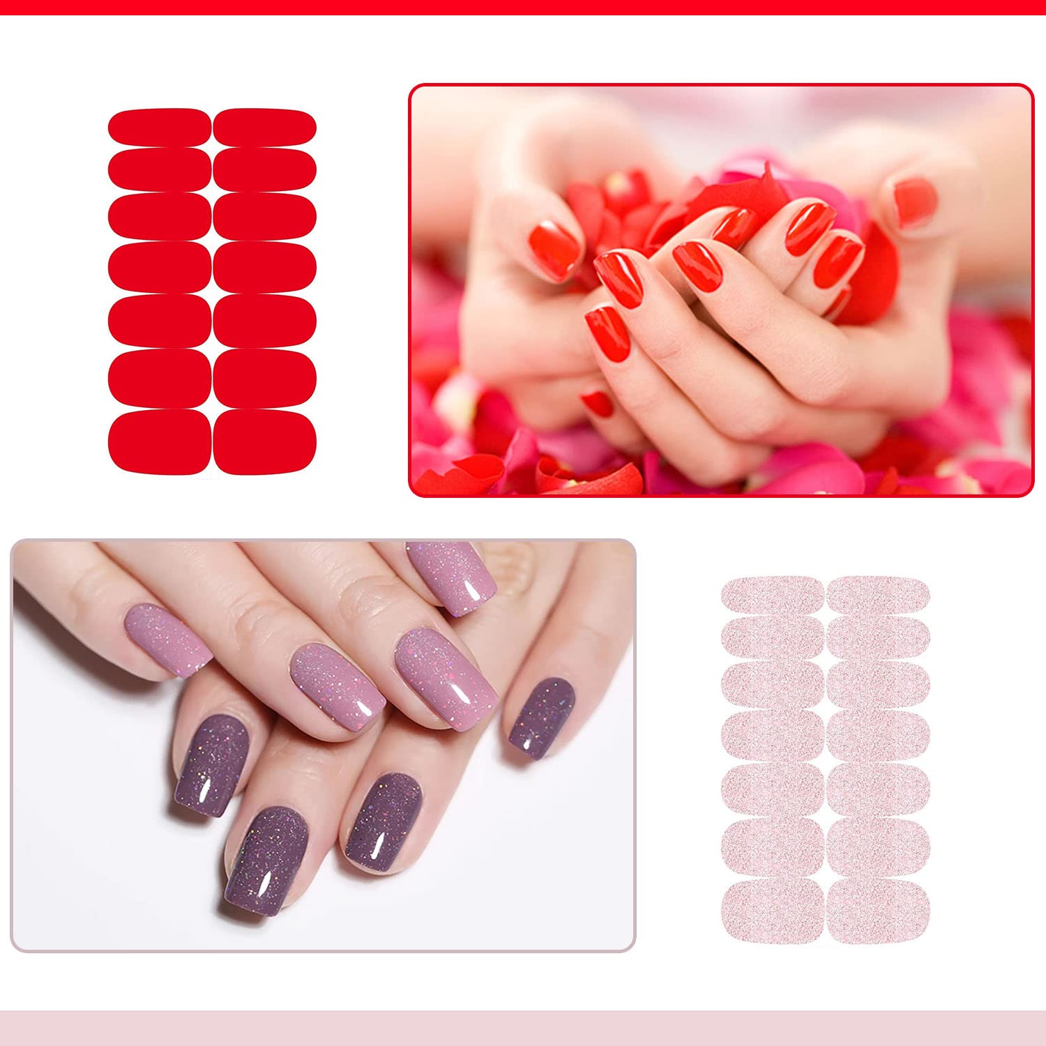 SILPECWEE Self-Adhesive Nail Polish Strips for Women - 16 Sheets Solid Color & Glitter Gel Nail Wraps with Free Nail File - Easy DIY Nail Art Accessories for Home, Salon & Party Manicures