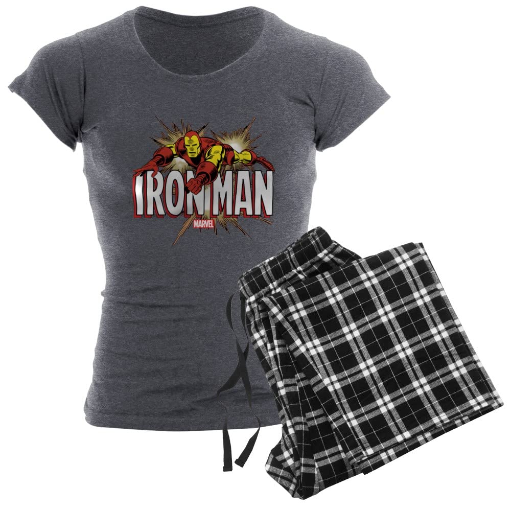 Iron Man Flying Women's Pajama Set - Soft Charcoal Lounge Pajamas for Marvel Fans - Perfect for Sleepwear, Movie Nights & Superhero Themed Parties