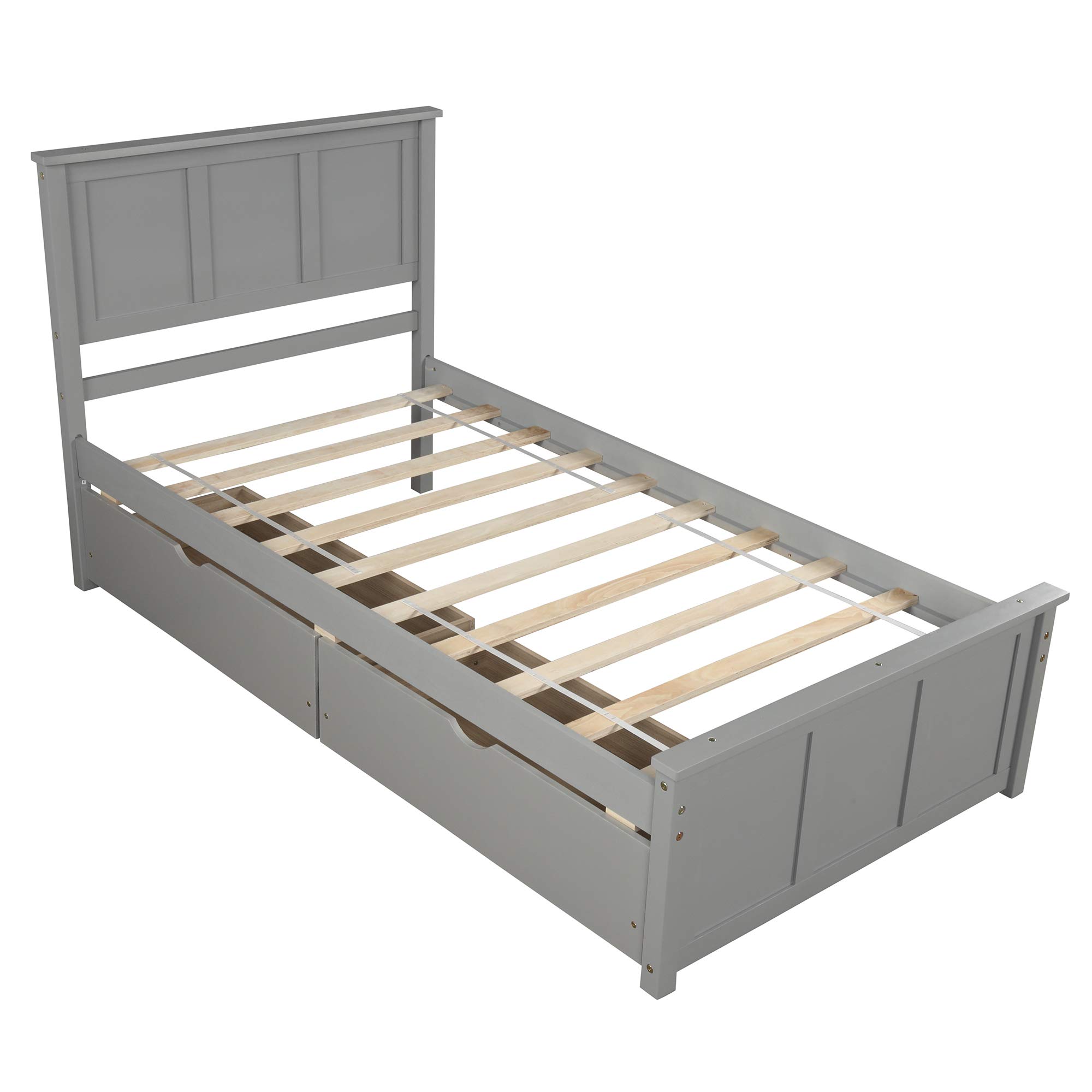 Harper & Bright Designs Twin Size Wooden Platform Bed Frame with Headboard & 2 Storage Drawers - Grey | Space-Saving Storage Bed for Small Bedrooms, Guest Rooms & Dorm Rooms