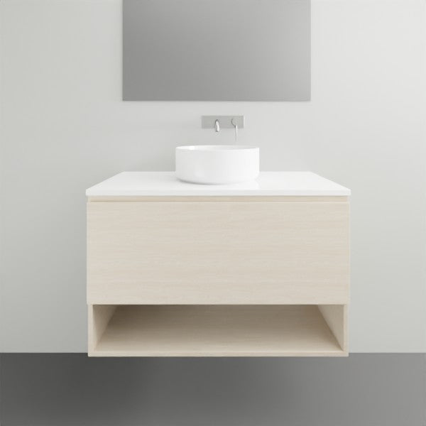 ADP Glacier Lite Shelf Slim Vanity with Solid Surface Top - Modern Bathroom Storage Solution for Small Spaces, Perfect for Makeup Organization and Bathroom Essentials