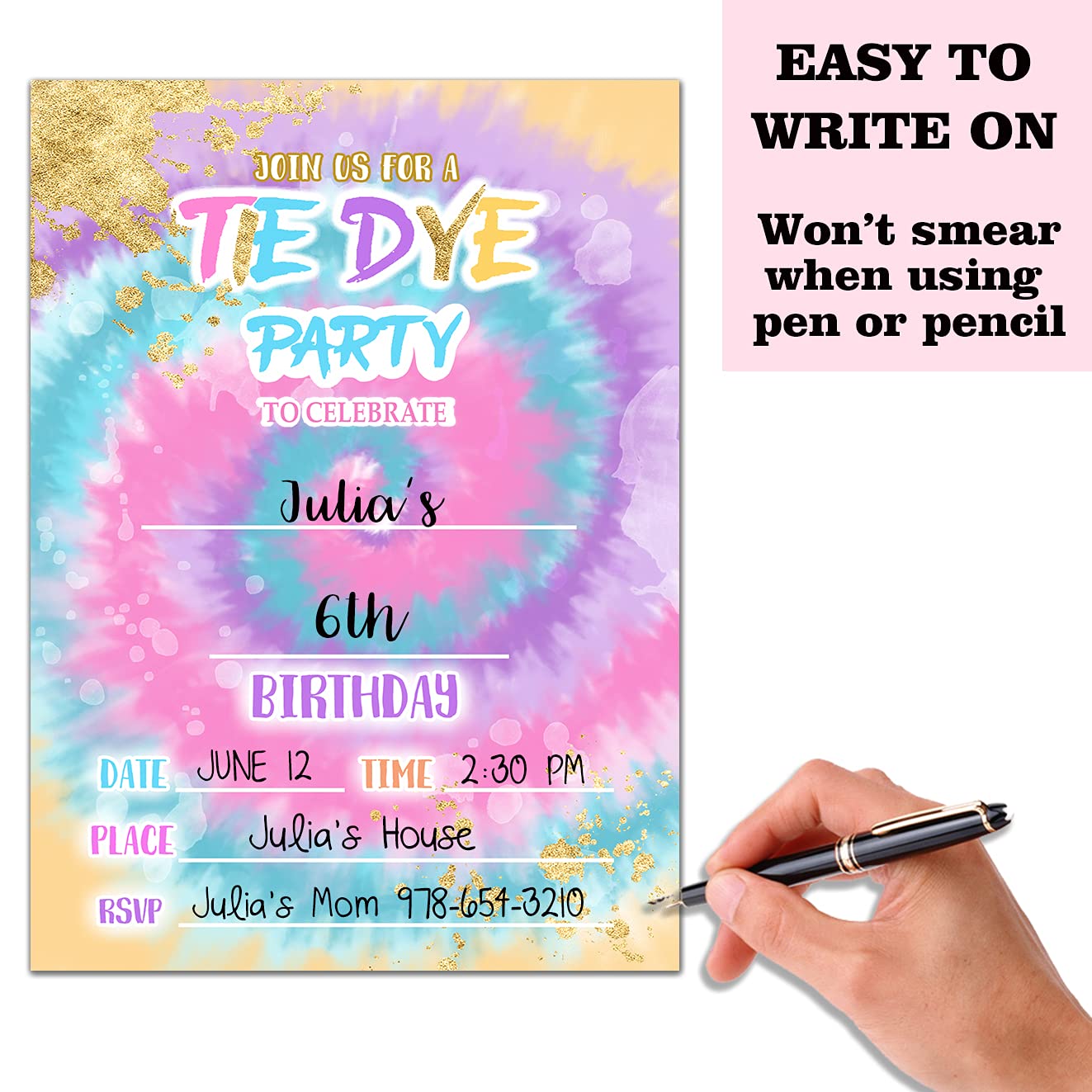 Vibrant Tie Dye Birthday Party Invitation Cards Set - 20 Premium Cards with Matching Envelopes for Kids & Adults - Perfect for Birthday Celebrations, Baby Showers & Special Events