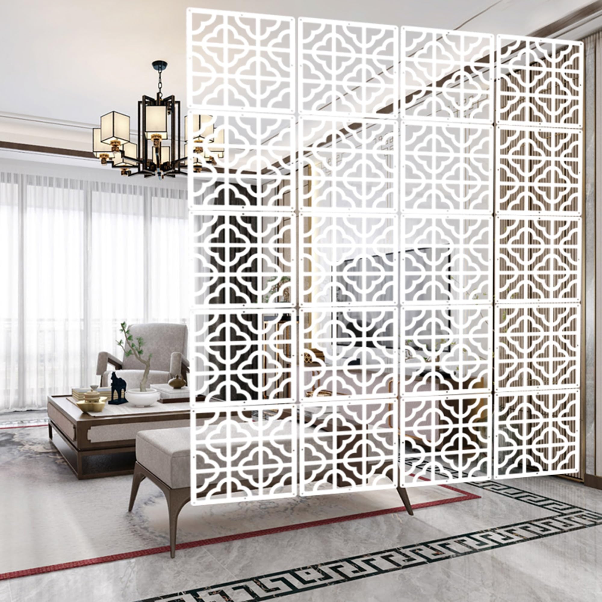 11.4in Wooden-Plastic Hollow Out Screen Panel - Hanging Room Divider for Home, Living Room, Kitchen, Bedroom & Office - DIY Partition Decor (15PCS) - Perfect for Creating Privacy Spaces & Stylish Room Separations