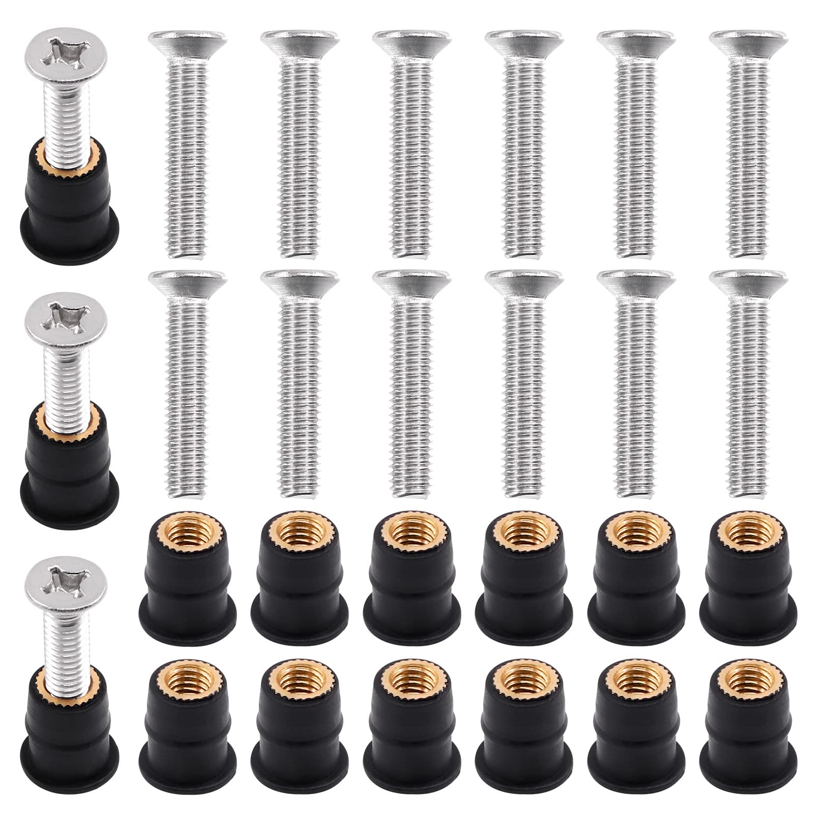 30Pcs M6 Well Nut Expansion Nuts with 304 Stainless Steel Screws - Durable Rubber & Steel Fasteners for Motorcycle Windshields, Kayaks, Boats & Marine Applications - Perfect for DIY Repairs and Watercraft Accessories