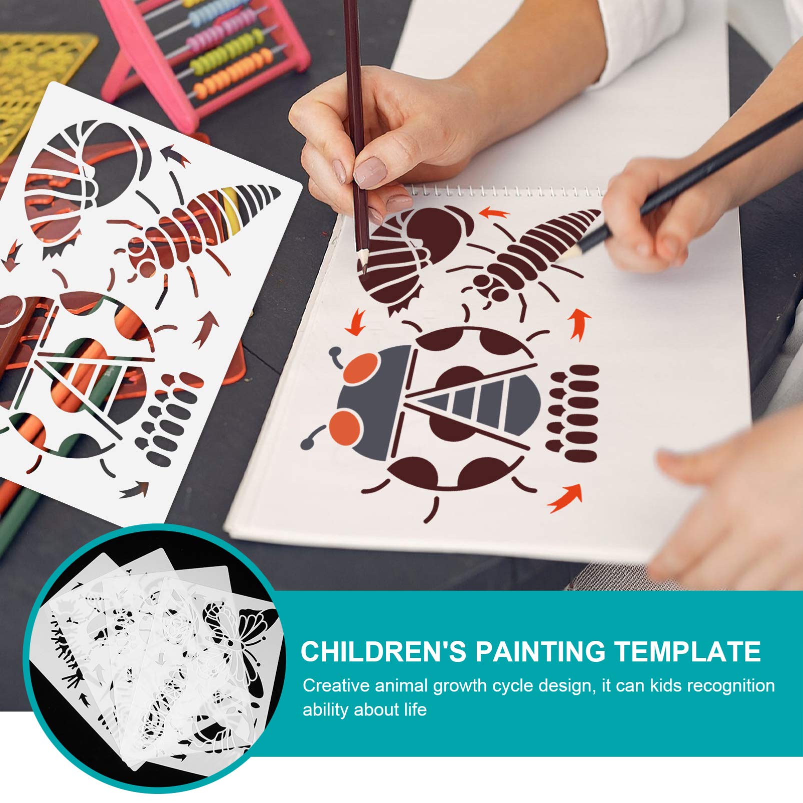 EXCEART 4 Sheets Animal Life Cycle Stencils for Kids - Educational Pet Supplies & Learning Tools - Perfect for Homeschooling, Classroom Activities & DIY Crafts