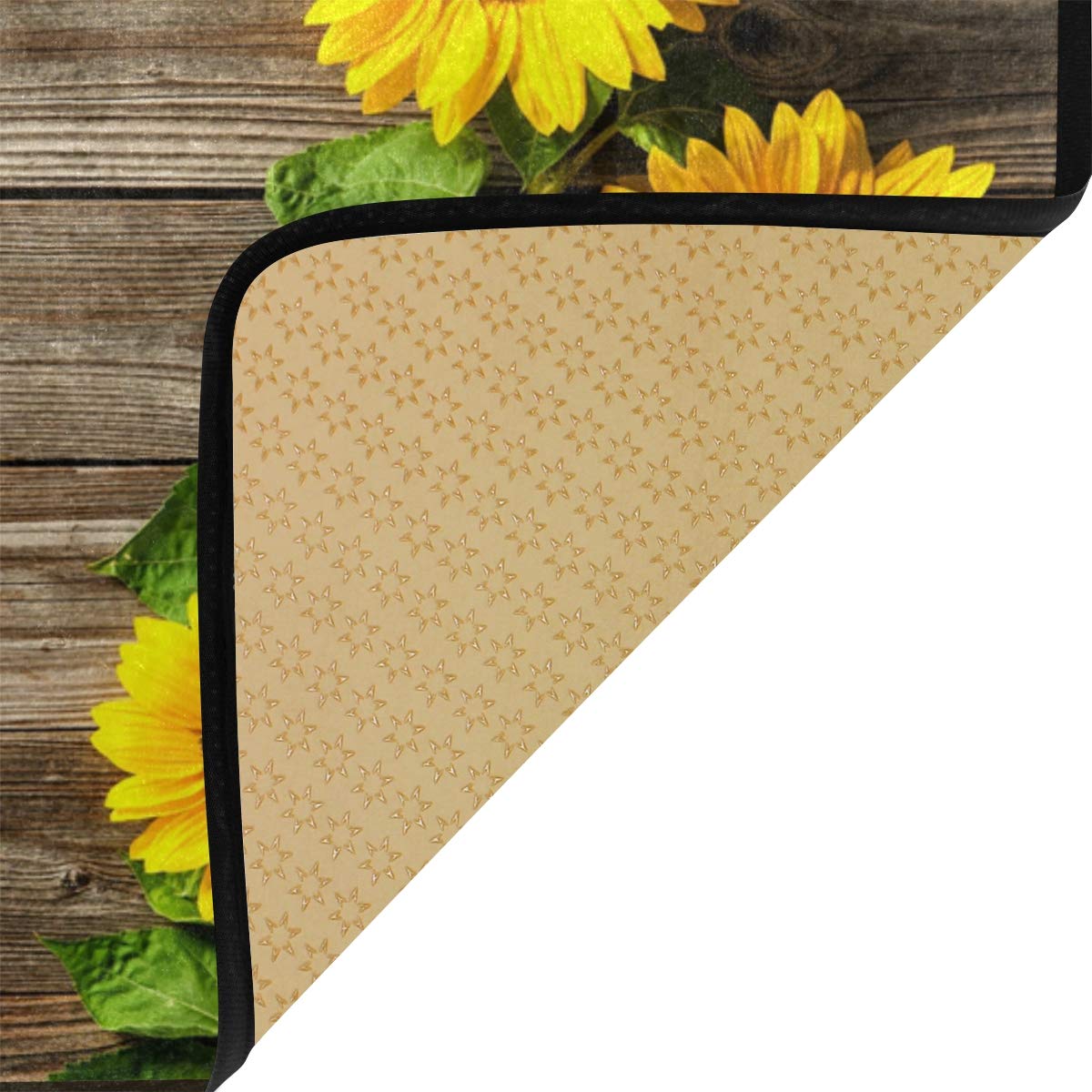 Susiyo Anti-Fatigue Kitchen Rug Mat - Non-Slip Sunflower Design on Wooden Board, Oil & Stain Resistant, Easy Clean Floor Mat for Indoor/Outdoor Use - Perfect for Kitchens, Bathrooms & Entryways