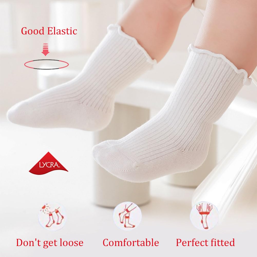Baby Girls Ruffle Socks - Soft Cotton Crew Socks with Frilly Trim for Toddlers & Newborns - Perfect for Dressy Outfits, Photo Shoots & Special Occasions