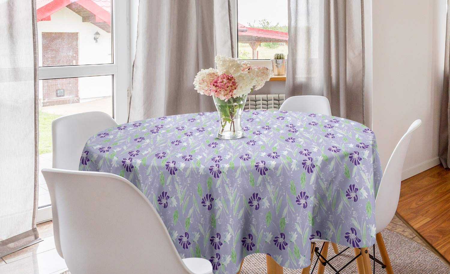 Ambesonne Floral Round Tablecloth 60