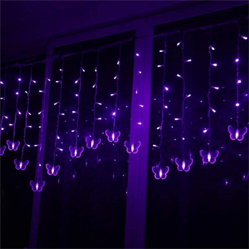 60 LED Butterfly Curtain Lights - 13.1FT USB Powered Fairy String Lights with Remote, 8 Lighting Modes & 12 Decorative Butterflies - Waterproof Twinkle Lights for Bedroom, Christmas, Holiday Party, Wedding, Nursery & Outdoor Decor (Purple)