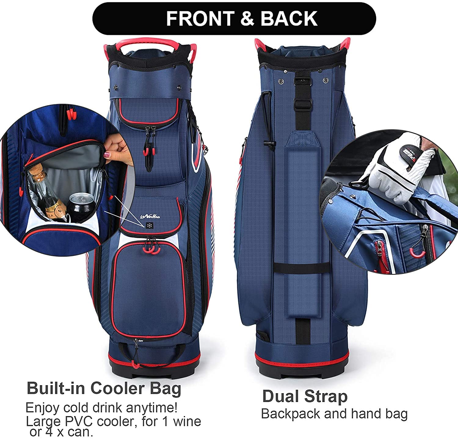 14-Way Divider Golf Cart Bag with Cooler, Backpack Straps & Dust Cover - Lightweight Push Cart Golf Bag for Men & Women - Perfect for Golf Tournaments, Driving Range & Course Play