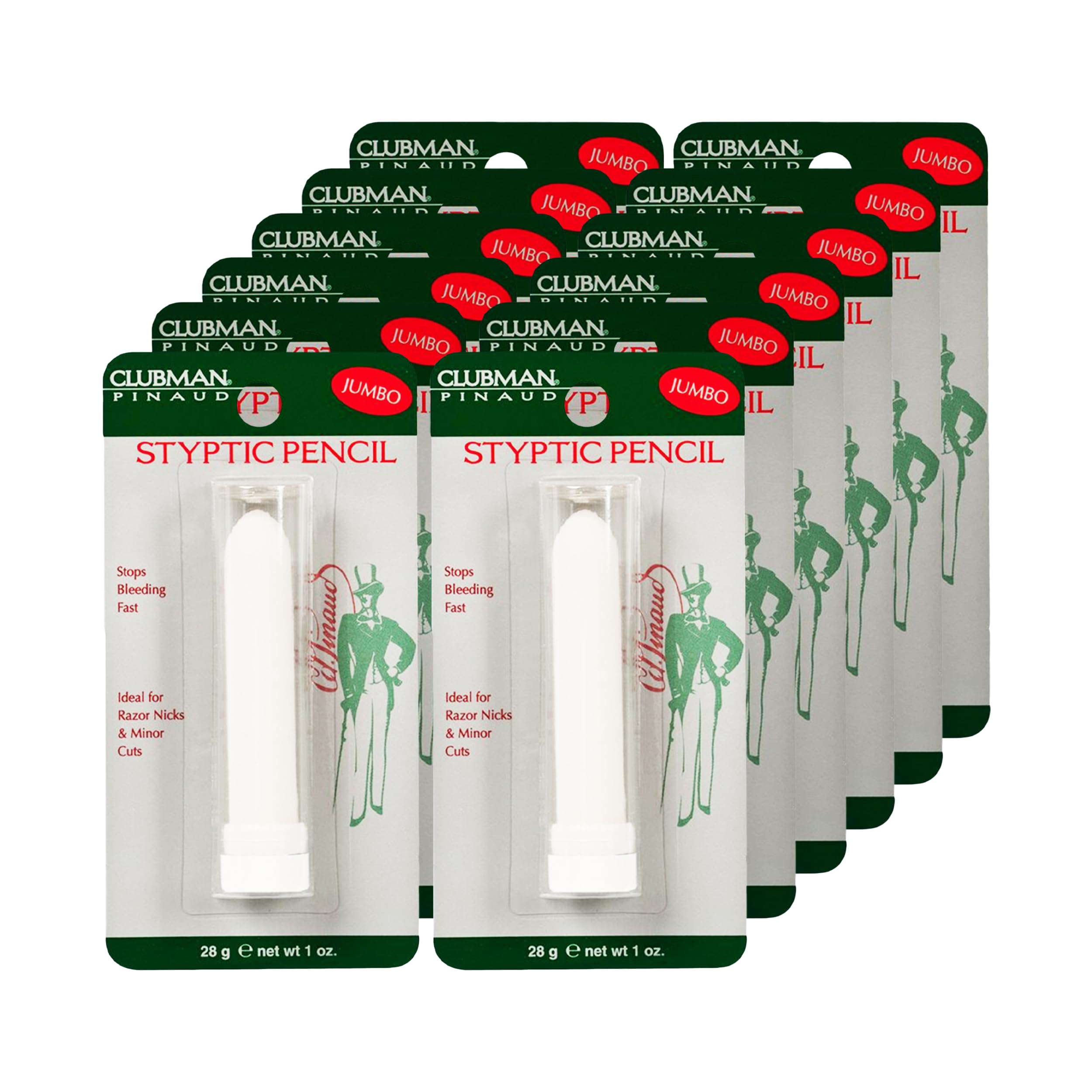 Clubman Pinaud Jumbo Styptic Pencil 1 Oz (Pack of 12) - Fast-Acting First Aid for Shaving Cuts & Nicks - Perfect for Barbers, Grooming Kits & Travel Essentials