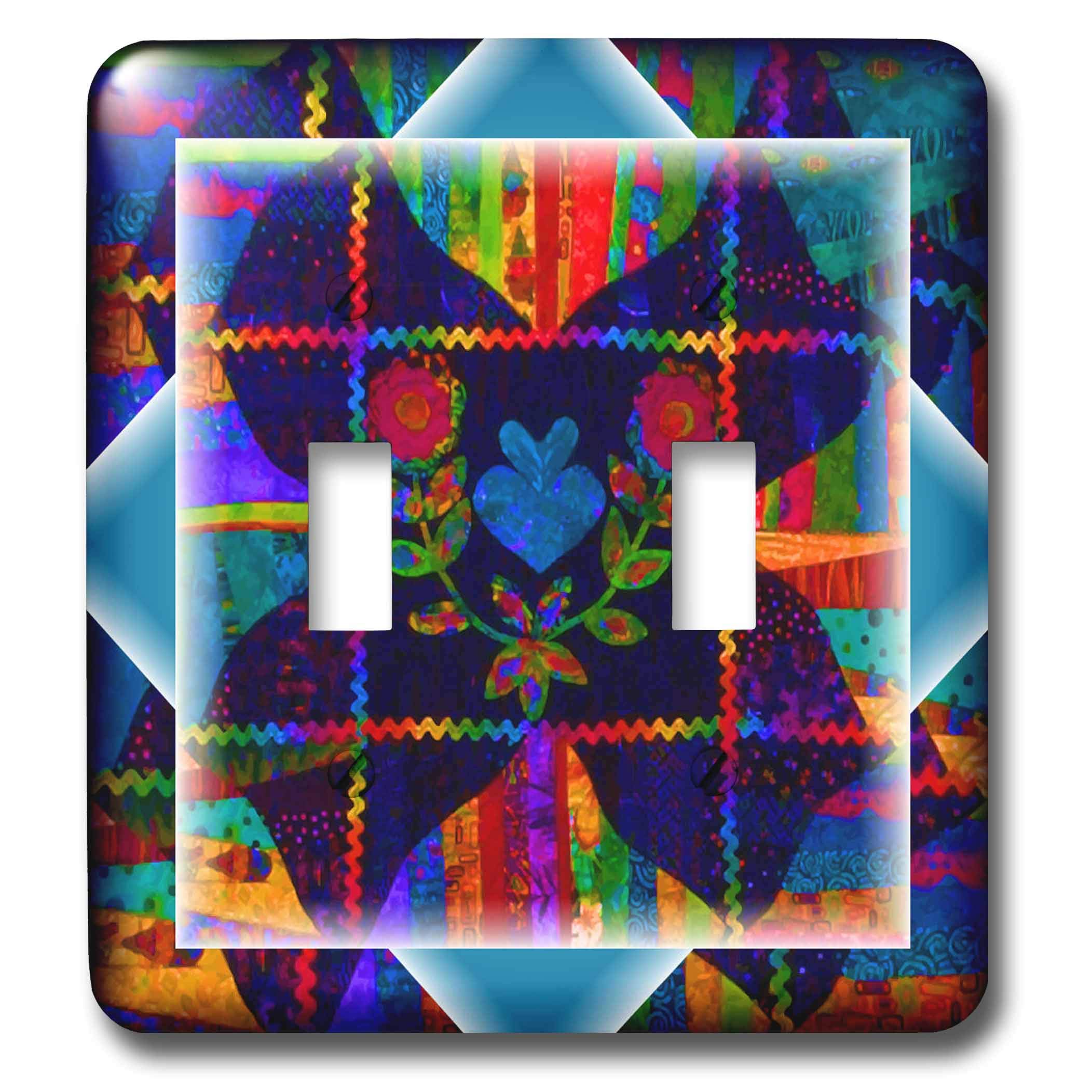 3D Colorful Folk Art Quilt Double Toggle Switch Plate Cover - Decorative Wall Plate for Bedroom, Living Room, Kitchen & Office Decor