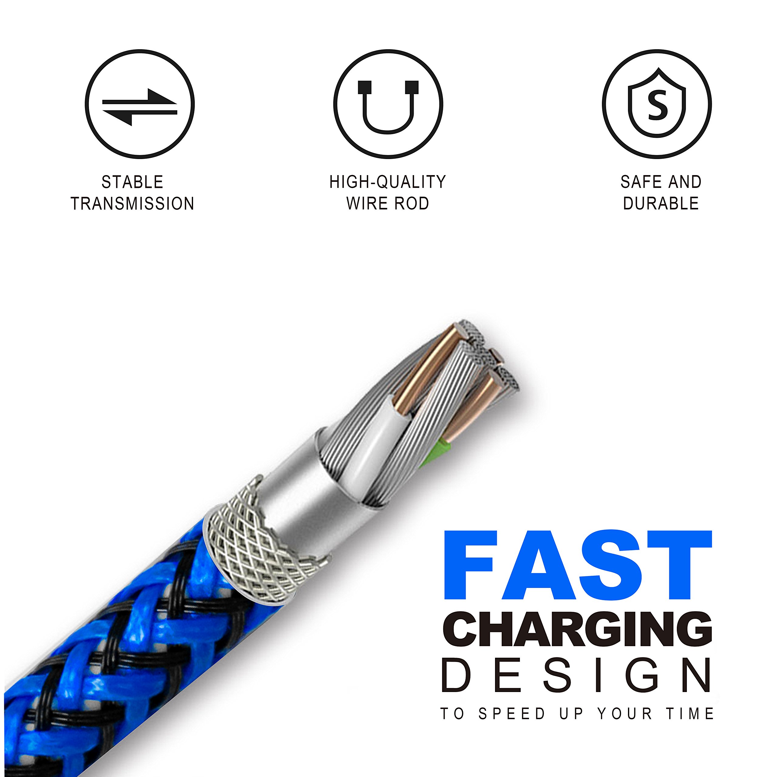 EVOMIND Braided Nylon Micro USB Cable 1M - Fast Charging & High-Speed Data Sync Cable for Samsung Galaxy S7/S6/A10/J, Xiaomi Redmi 9C/6A/Note 6 Pro, PS4/Xbox One Controller - Durable Tangle-Free Charger for Phones, Tablets, Gaming Devices & More (1M, Blue)