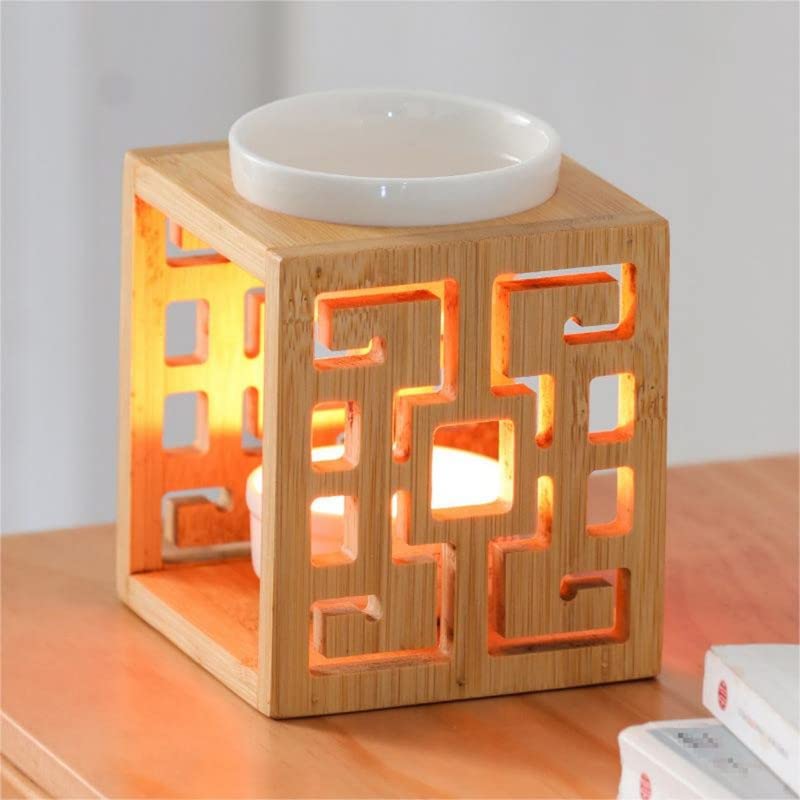 90ML Chinese Hollow Wooden Essential Oil Burner - Aromatherapy Wax Melt Diffuser with Candle Holder for Yoga, Spa, Home, Bedroom Decor & Gifts | Perfect for Relaxation, Meditation & Stress Relief