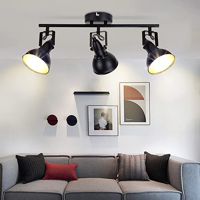 Depuley Retro 3-Way Swiveling Ceiling Spotlight - Adjustable Kitchen Lighting Fixture with 3 Trumpet Shade, Black Gold Metal Iron Cover - Rotatable Ceiling Light for Living Room, Bedroom, Kitchen | Perfect for Ambient Lighting, Task Lighting & Home Decor