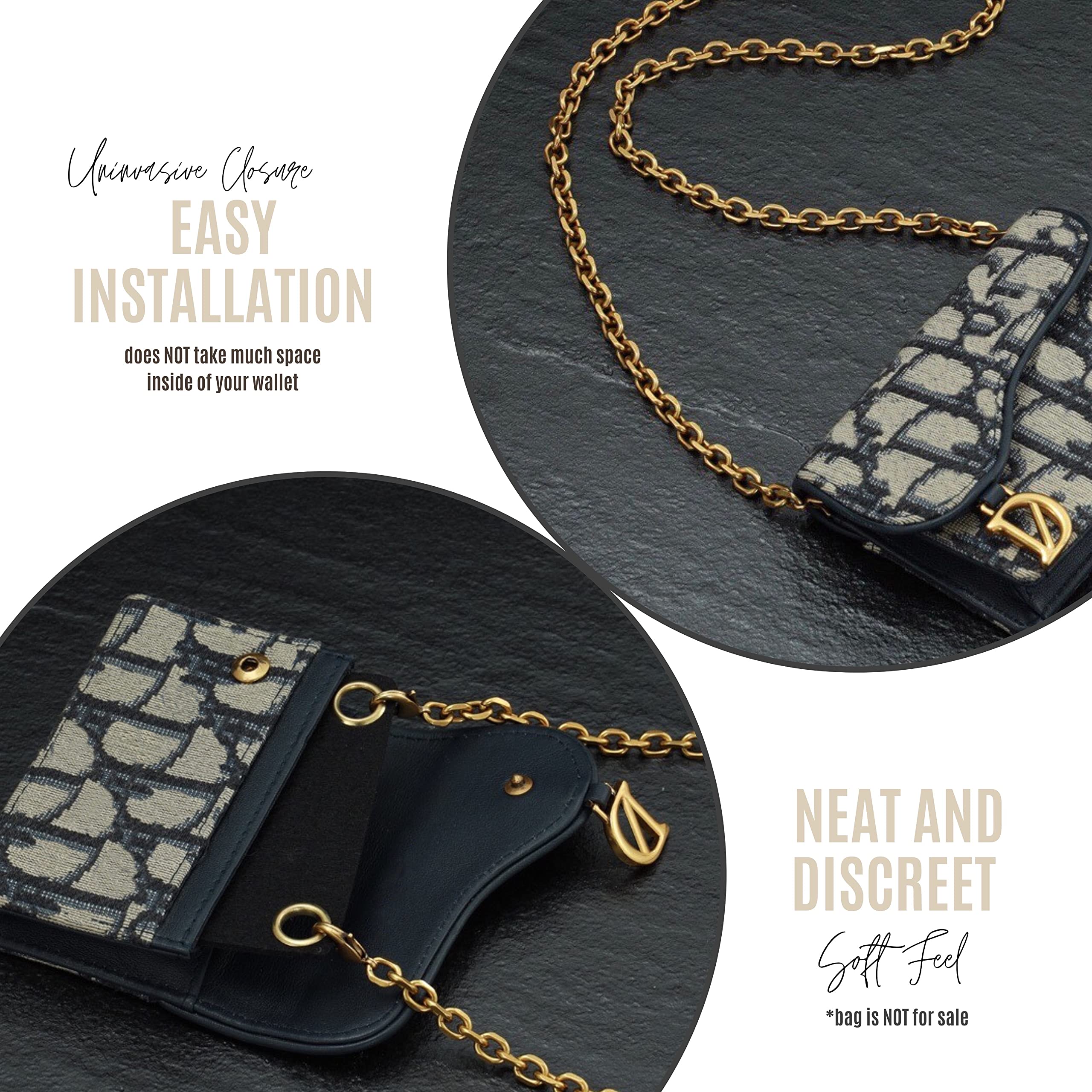Leather Saddle Wallet Chain Insert - Convertible Card Holder & Crossbody Wallet for Women & Men - Navy Blue Credit Card Organizer - Perfect for Travel, Shopping & Everyday Use
