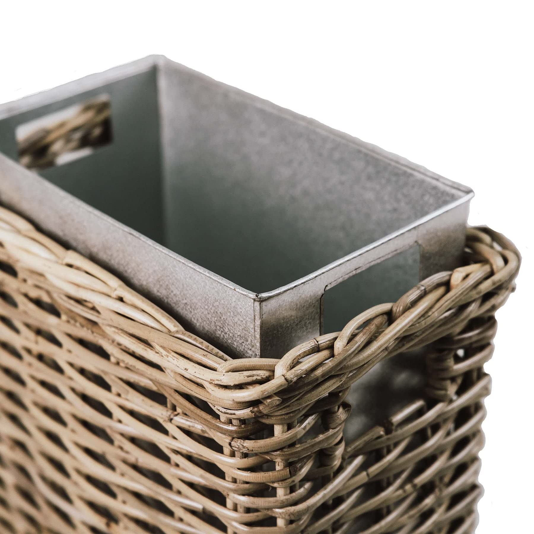 Premium Large Rectangular Kubu Wicker Waste Basket with Removable Metal Liner - 14.5