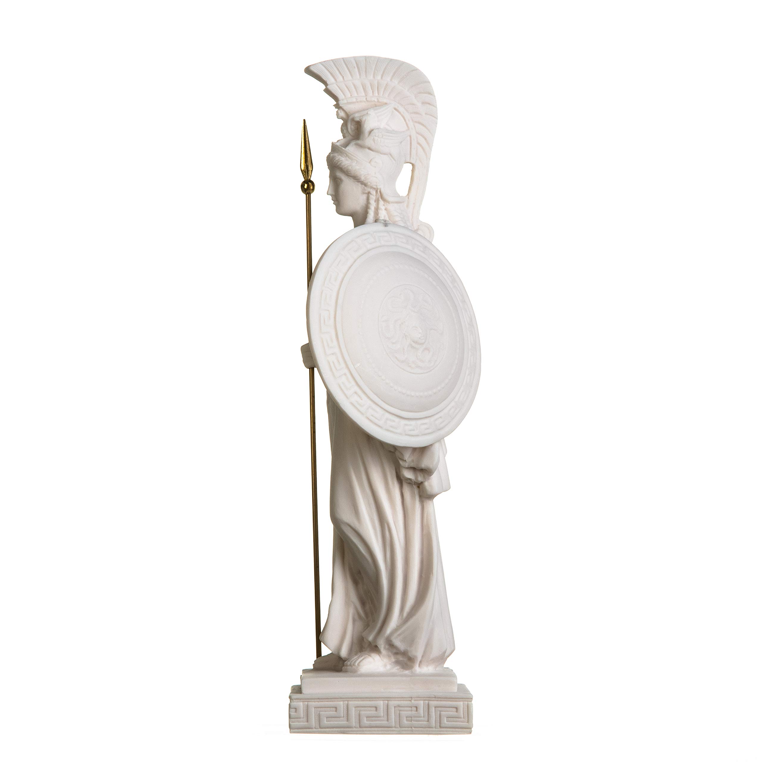 Athena Goddess of Wisdom, Handicraft & War Statue - 18.5 Inch Alabaster Sculpture with Shield | Greek Mythology Decor for Home, Office & Gift