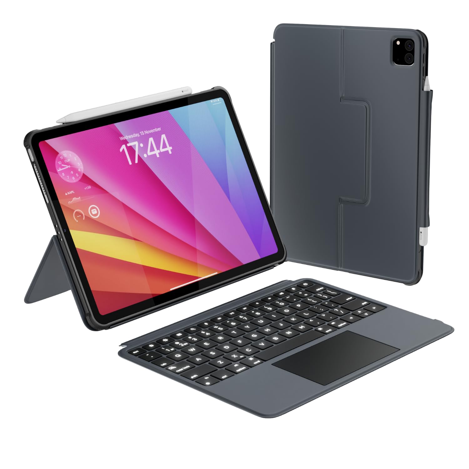 Macally iPad Pro 11 Inch M4 Keyboard Case (2024 7th Gen) - Detachable Backlit Keyboard with Trackpad, Multi-Angle Stand, Apple Pencil Holder - Perfect for Work, Study & Travel