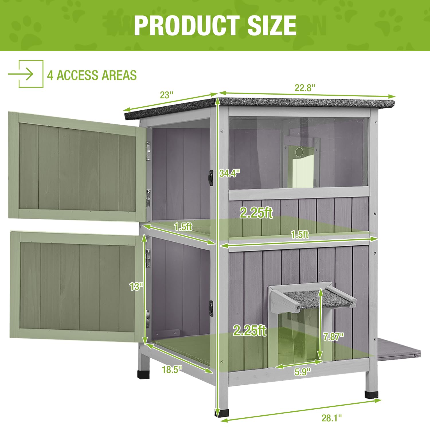 Waterproof Outdoor Feral Cat House - Insulated Winter Kitty Shelter with 2-Story Design for Indoor & Outdoor Use | Perfect for Backyards, Porches & Garages