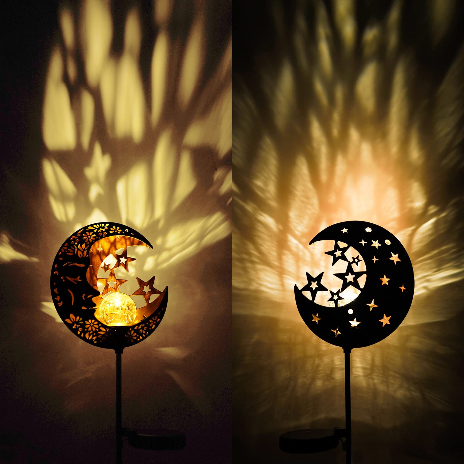 Solar Powered Moon & Star Lanterns - Waterproof Outdoor Garden Lights with Warm White LED for Patio, Pathway, Yard Decor | Perfect for Romantic Nights, Garden Parties & Landscape Lighting
