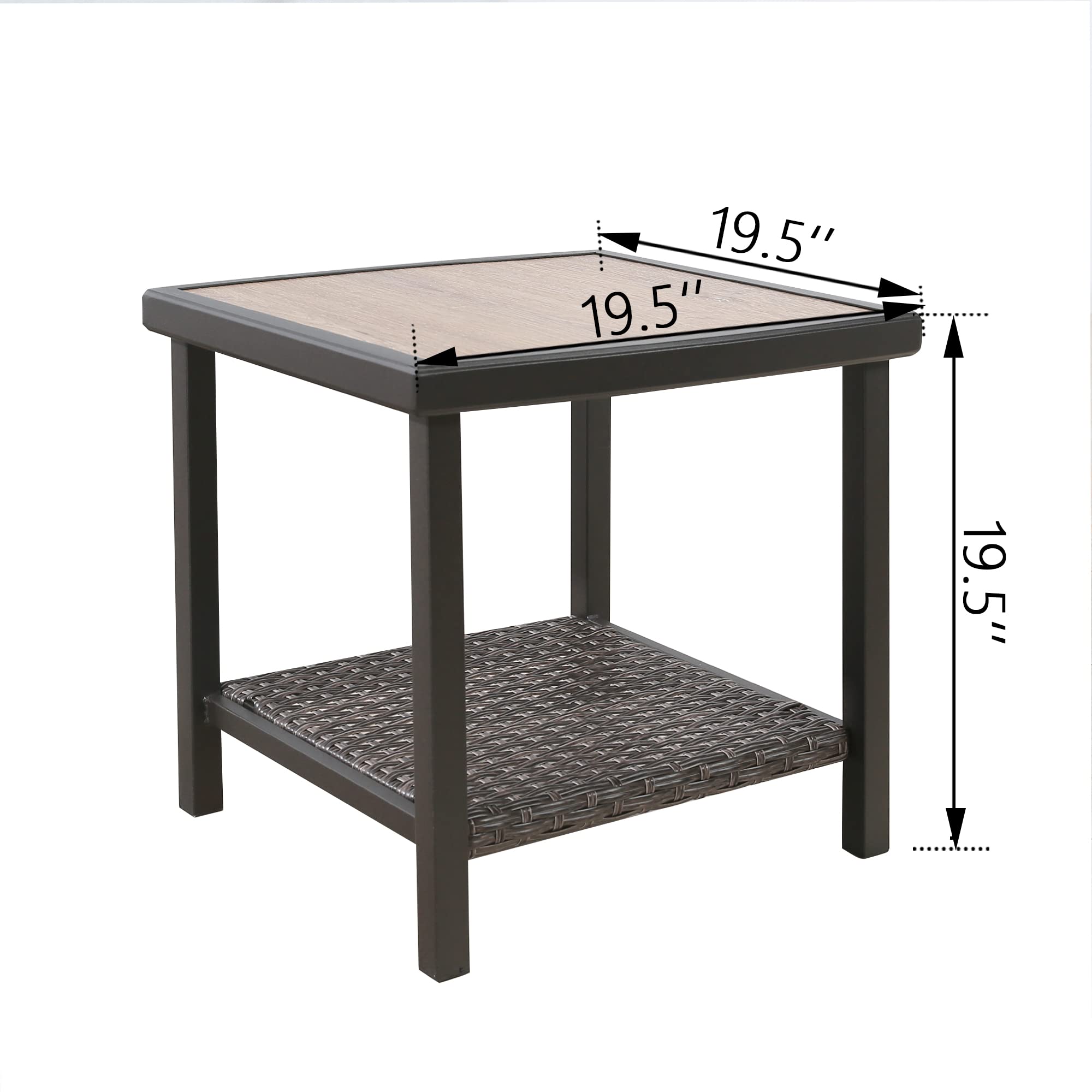 Ulax Outdoor Patio Side Table with Lower Shelf - Durable Wicker Coffee Table for Garden, Balcony & Poolside - Perfect for Drinks, Books & Decor
