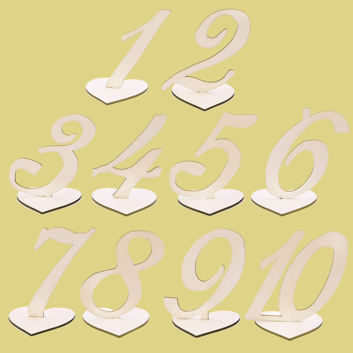 10pcs 1-10 Wooden Table Numbers with Heart-Shaped Holder Base - Elegant Wedding, Birthday Party Decorations - Perfect for Table Setting, Reception, and Special Events