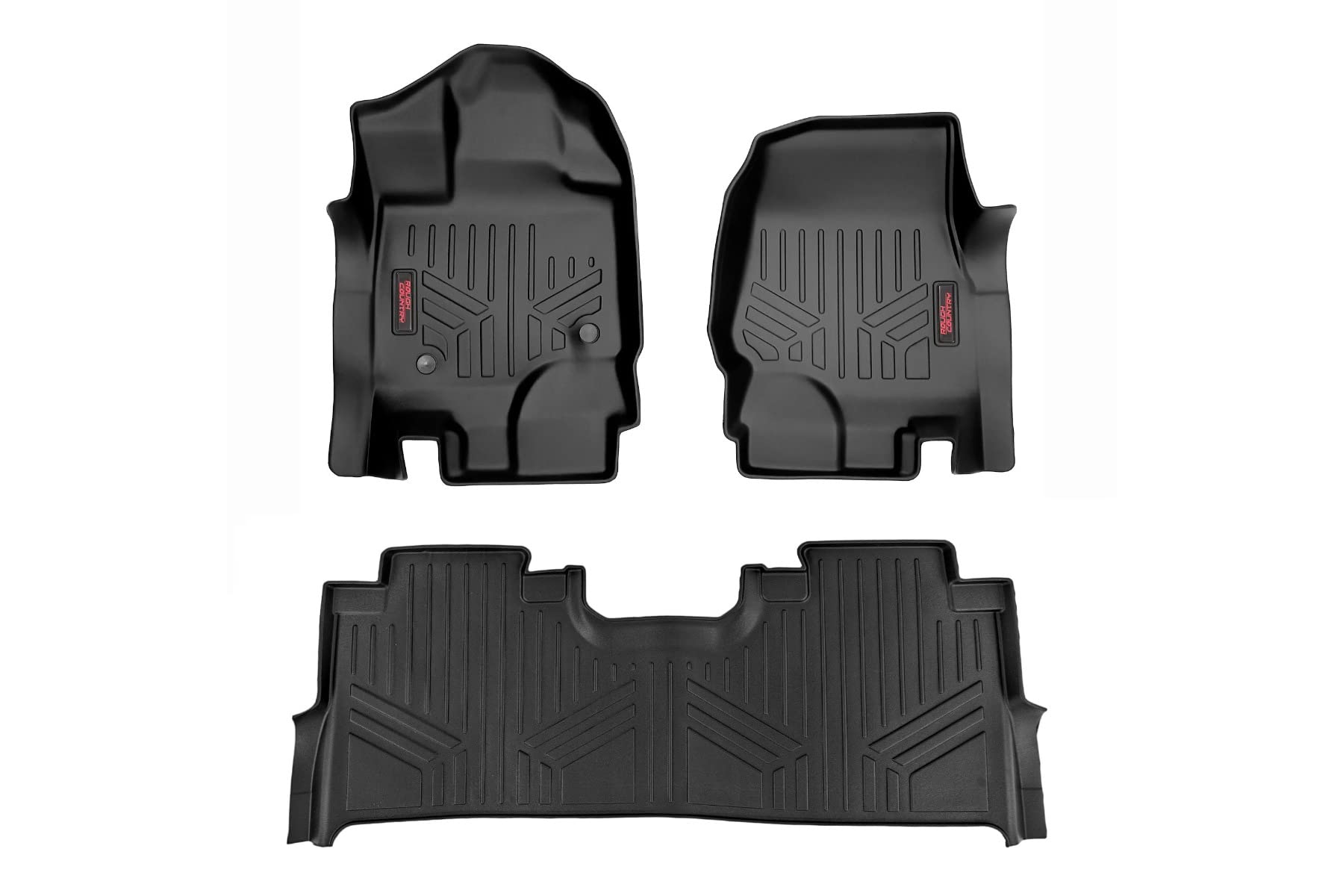 Rough Country Heavy Duty All Weather Floor Mats for Ford F-150 (2015-2025), F-150 Lightning (2022-2024), Raptor (2017-2025) - Waterproof Truck Floor Liners, Non-Slip Rubber Mats Front & Rear Set - Perfect for Off-Roading, Camping & Winter Driving