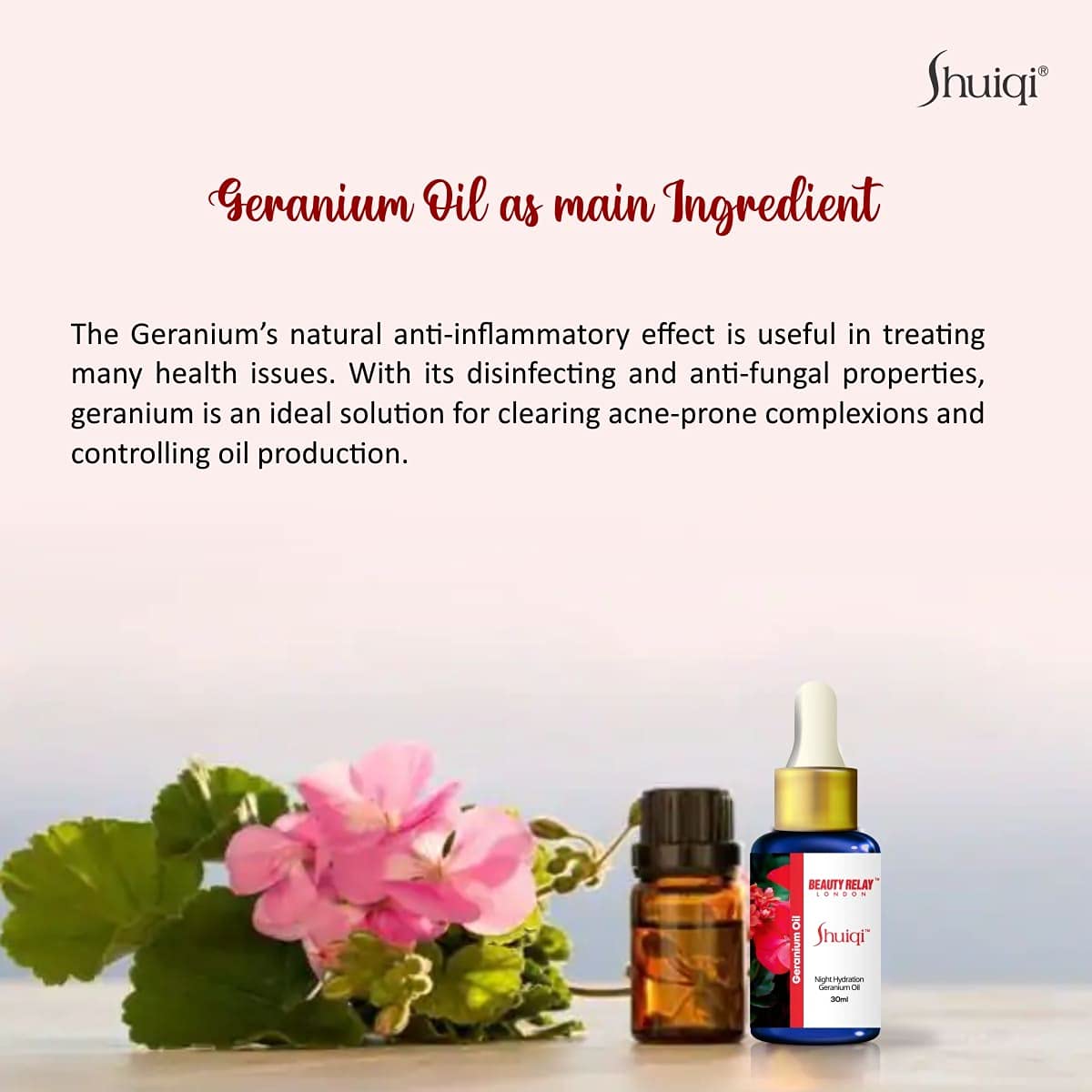 Shuiqi Night Hydration Geranium Face Oil with Sunflower, Avocado & Evening Primrose Oils - Vitamin E Enriched Anti-Aging Treatment for Deep Nourishment | Nighttime Skincare Routine for Dry & Mature Skin
