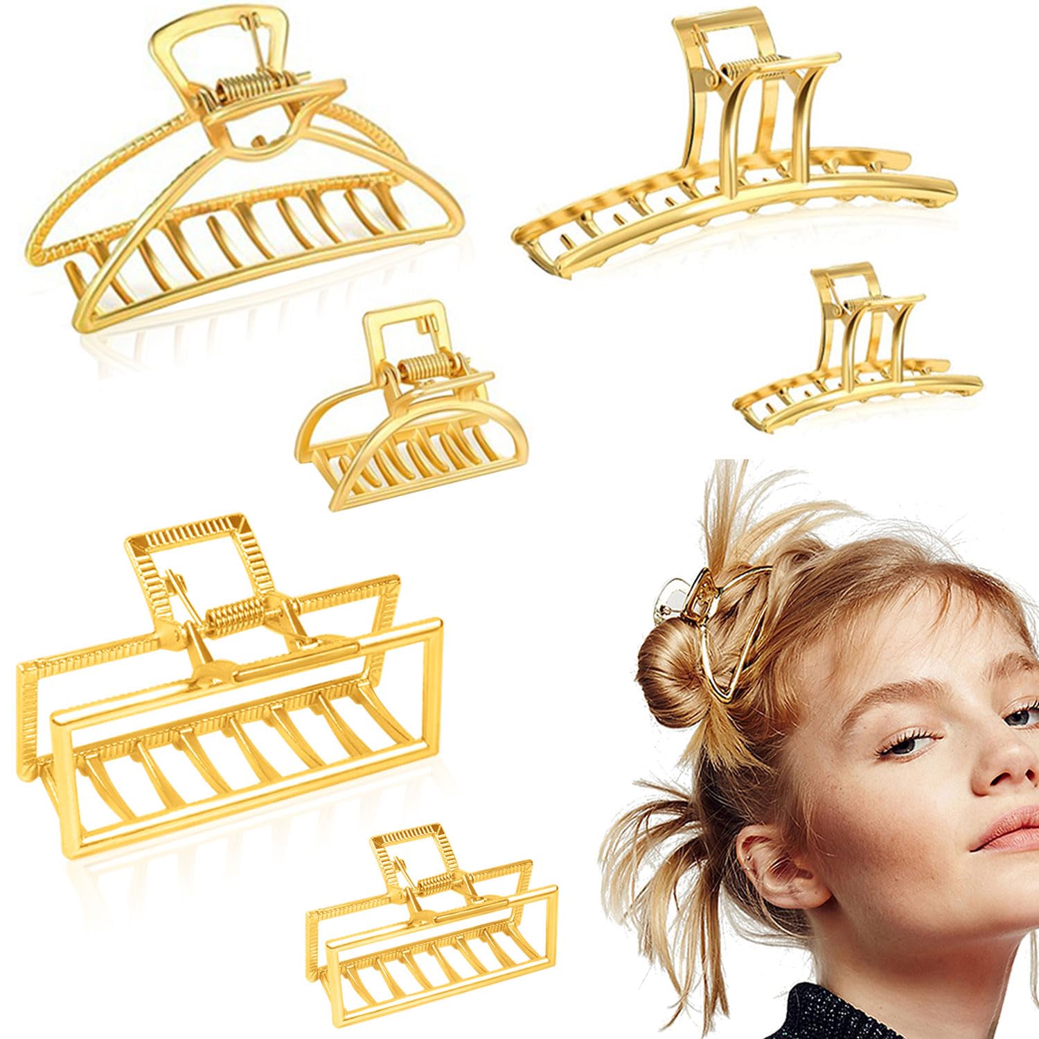 6-Piece Metal Hair Claw Clips Set - Gold Hair Clamps for Women & Girls, Large Barrette Jaw Clips, Small Half Bun No-Slip French Hair Accessories for Everyday, Work, and Special Occasions