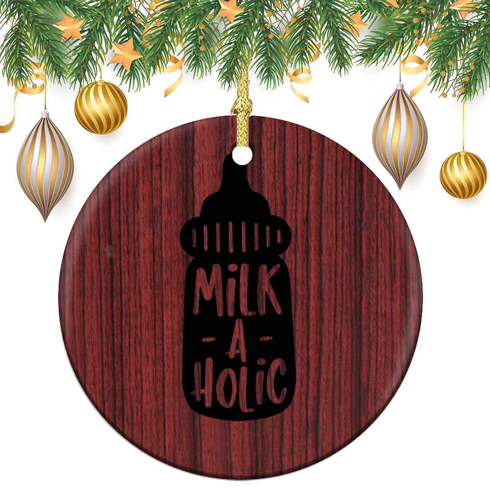 2021 EStarfor Porcelain Christmas Ornament - Keepsake Milkaholic Ceramic Hanging Decor for Baby Showers, Newborns, Kids, Boys & Girls | Perfect for Holiday Tree Decorations & Gift Giving