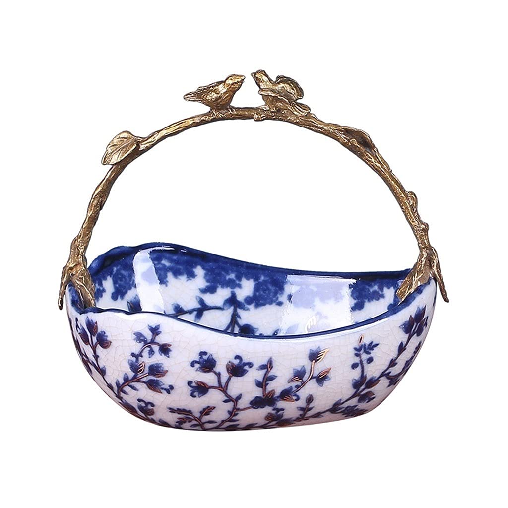 Creative Ceramic Fruit Basket Bowl with Handle - Elegant Dried Fruit Compote Dish for Kitchen & Dining Room Decor | Blue Tabletop Decoration for Home, Parties & Gifts