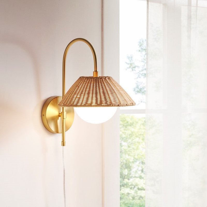 Laguna Rattan Weave Wall Sconce Light - Boho Coastal Style Shade for Bedroom, Living Room, and Patio Decor
