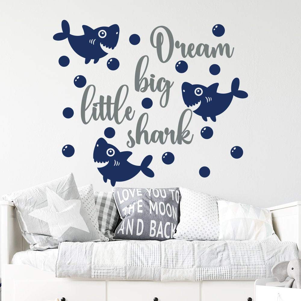 Dream Big Little Shark Wall Decal - Sea Themed Kids Room Decor for Boys - Inspirational Quote Sticker - Perfect for Nursery, Bedroom & Playroom Wall Art