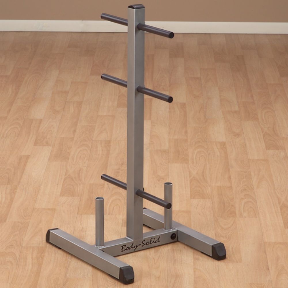 Body Solid Standard Plate Tree & Bar Holder GSWT - Gym & Home Weight Plate Storage Rack for Dumbbells & Barbells - Perfect for Home Gyms, Fitness Studios & Workout Spaces