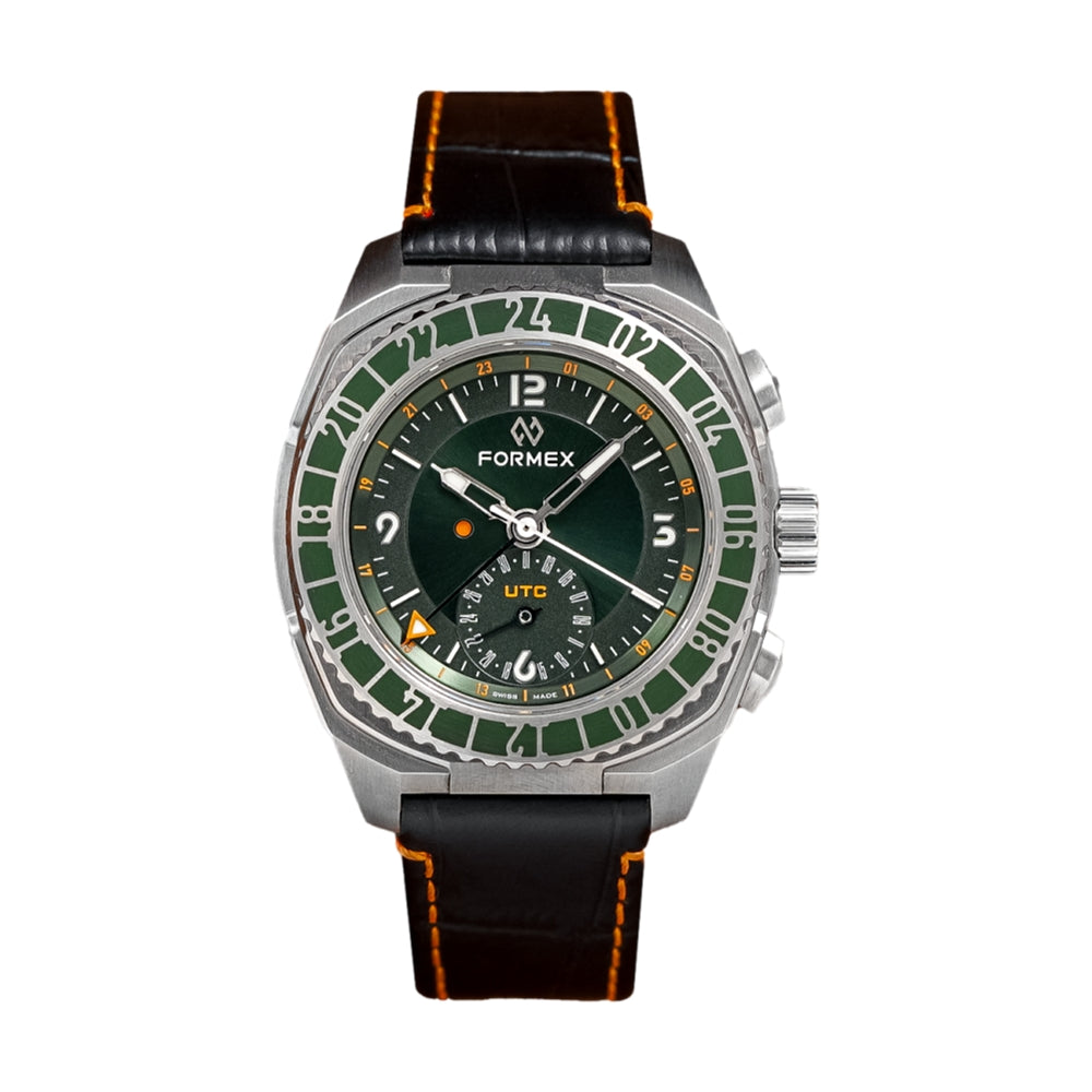Stratos UTC Automatic Watch - 41mm Green Dial Men's Watch - Perfect for Travel, Business & Outdoor Adventures