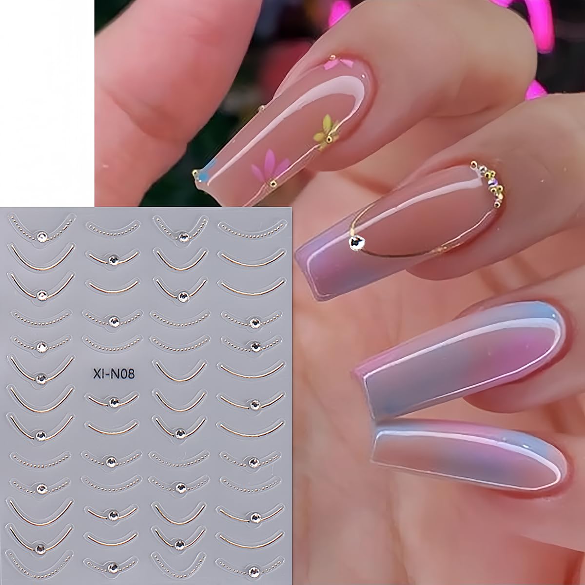 3D French Tip Nail Stickers - Gold & Silver for Women | Nail Art Decals