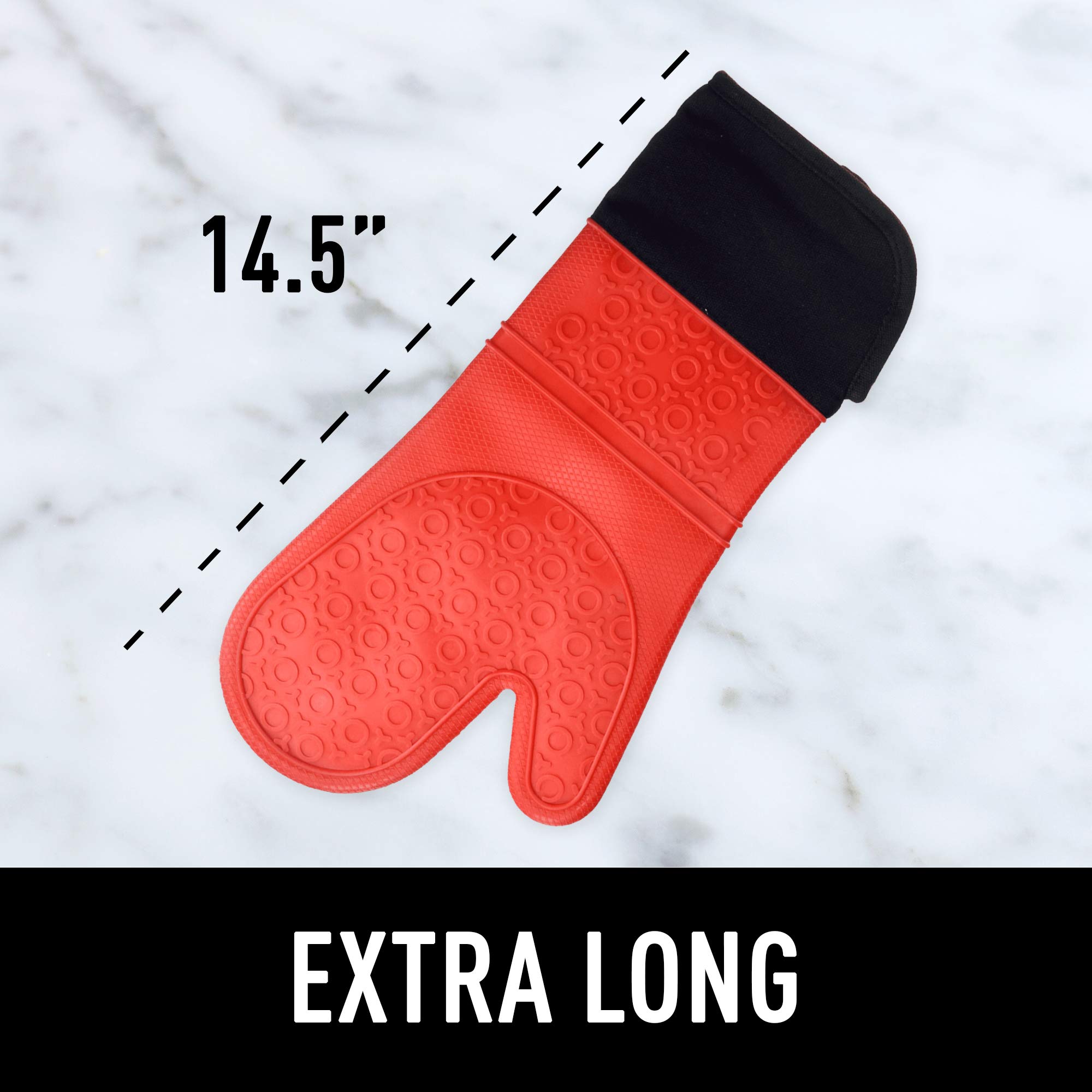 Heat-Resistant Oven Mitts Set - Extra Long & Easy Clean Kitchen Gloves for Baking, Cooking, Grilling with Bonus Pot Holder - Perfect for BBQ, Roasting & Hot Dish Handling