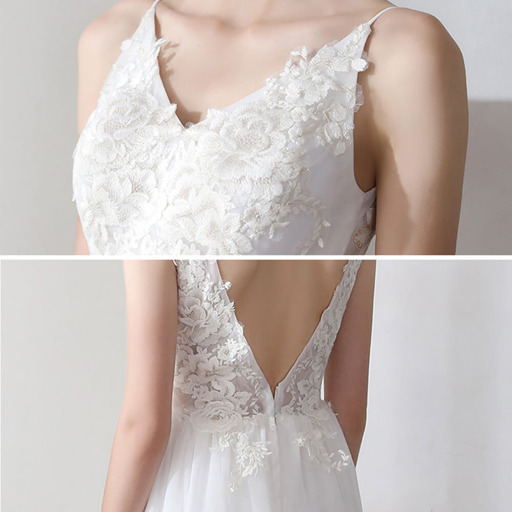 Elegant Ballet Spaghetti Straps V-Neck Lace Applique Tulle Short Wedding Dress for Bride - Perfect for Beach Weddings, Garden Parties & Romantic Photoshoots
