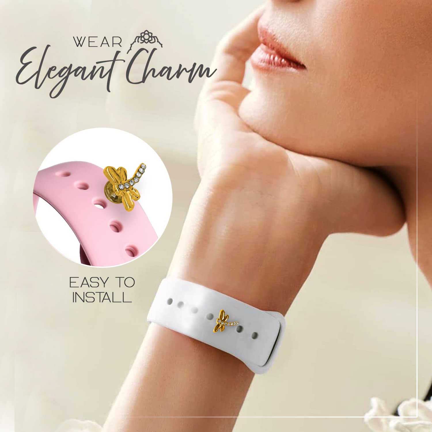 Stainless Steel Water Resistant Watch Band Charms - Sparkling Decorative Jewelry Accessories for Apple Watch, Fitbit Versa & Smart Watches (Pin-Based, Band Not Included) - Perfect for Daily Wear, Workouts & Special Occasions
