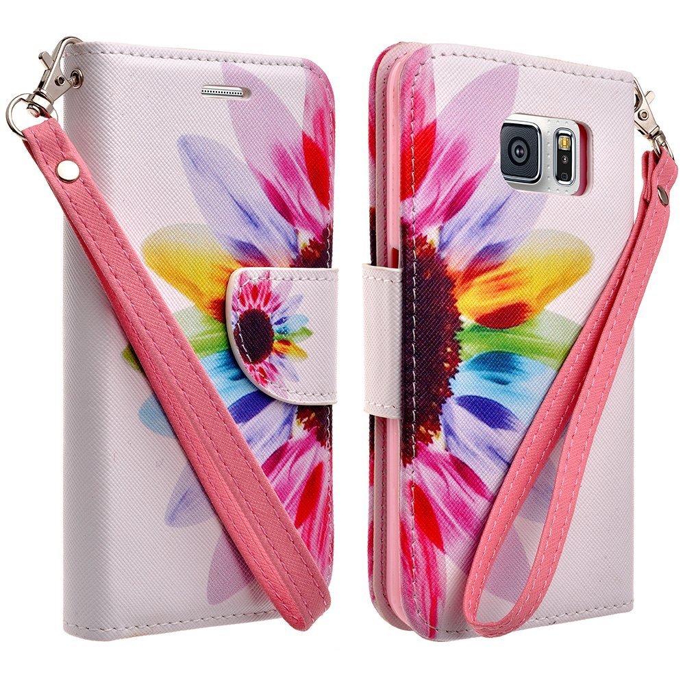 Slim Leather Flip Wallet Pouch with Kickstand for Samsung Galaxy S6 – 2 Credit Card Slots, ID Holder, Book Fold Design & Currency Pocket – Includes Keychain Flashlight (African Violet) – Perfect for Travel, Work & Everyday Use