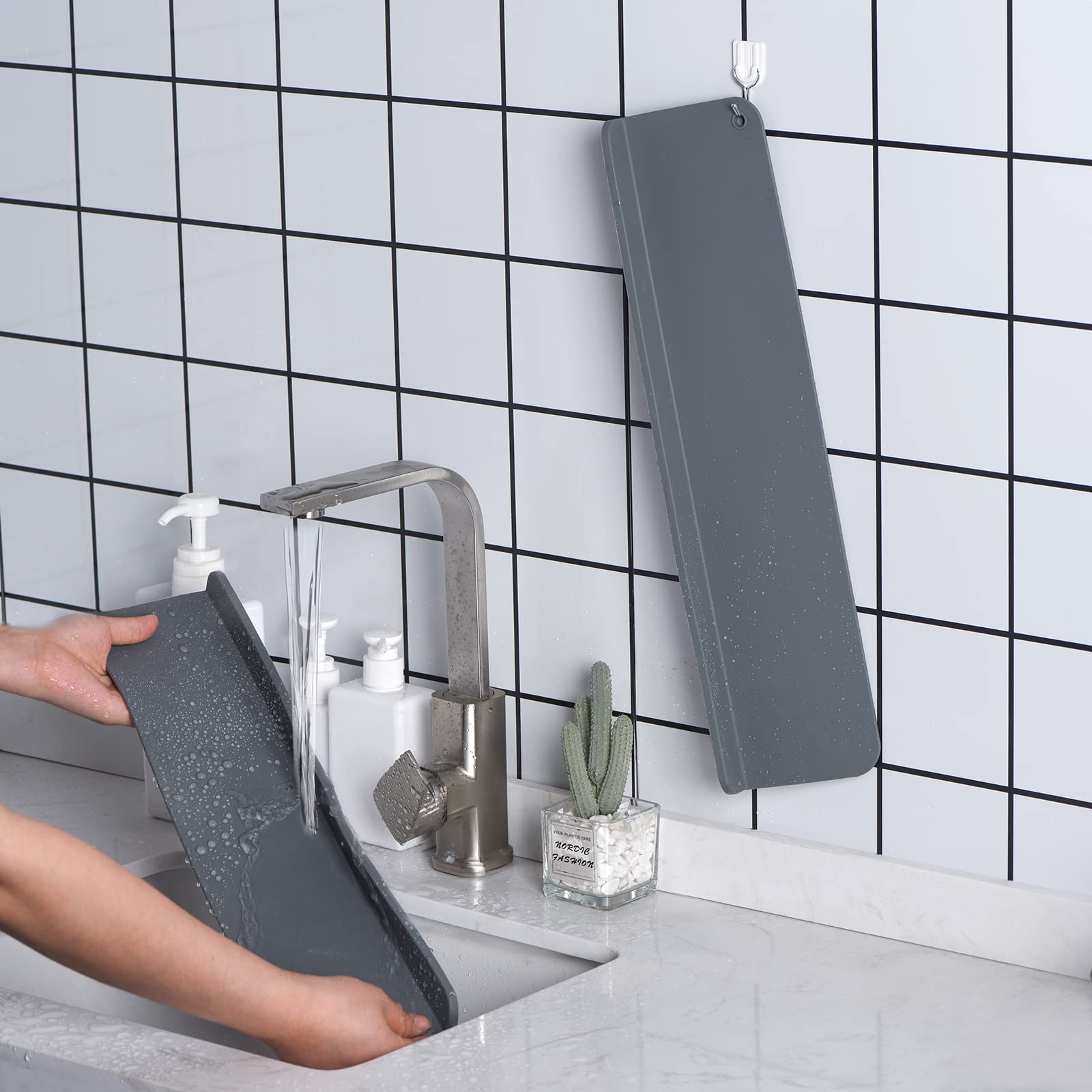 Premium Silicone Kitchen Sink Splash Guard - Waterproof Backsplash Protector for Island Sinks | Durable Grey Sink Accessory | Perfect for Cooking, Washing Dishes & Keeping Countertops Dry
