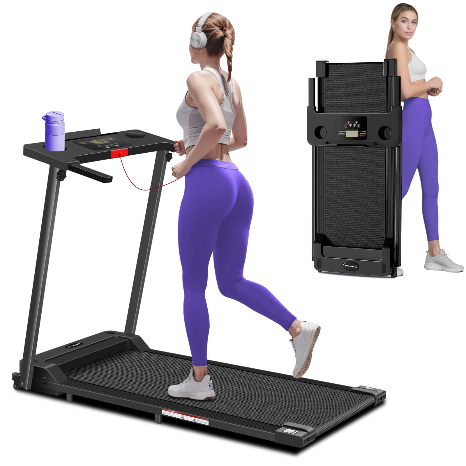 2025 Upgraded Portable Electric Treadmill for Home - 300 lbs Capacity Folding Walking Pad with LED Display & Handles | Compact Lightweight Treadmill for Small Spaces, Apartment Workouts & Home Office Fitness