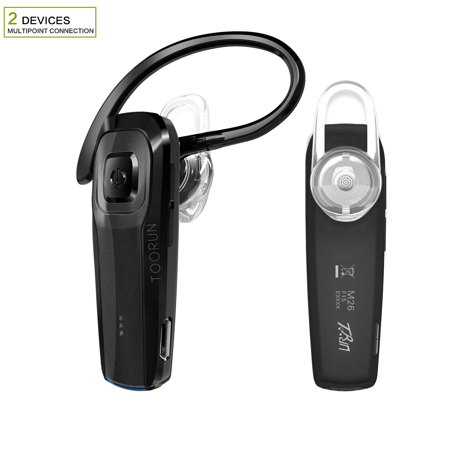 M26 Bluetooth 5.0 Wireless Headset with Noise Cancelling Mic - Hands-Free Earpiece for iPhone, Android, Laptop & Cell Phone - Perfect for Driving, Office Calls & Online Meetings (Black)