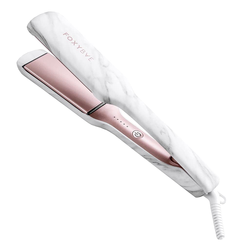 FoxyBae White Marble Rose Gold 1.75 Inch Flat Iron - Ceramic Tourmaline Hair Straightener with Negative Ions for Smooth & Shiny Hair - Professional Salon Styling Tool for Straightening & Curling - Perfect for Home Use, Travel & Salon Styling