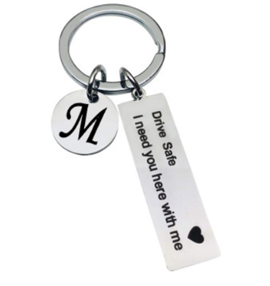 Drive Safe Keychain - 26 Letter Engraved Keychain for Drivers - Thoughtful Appreciation Gift for Safe Driving - Perfect for Car Enthusiasts, New Drivers & Loved Ones