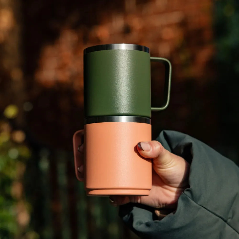 12oz Camping Mug with Handle - Durable Clay Coffee Cup for Outdoor Hiking, Picnics & Travel - Perfect for Hot & Cold Beverages