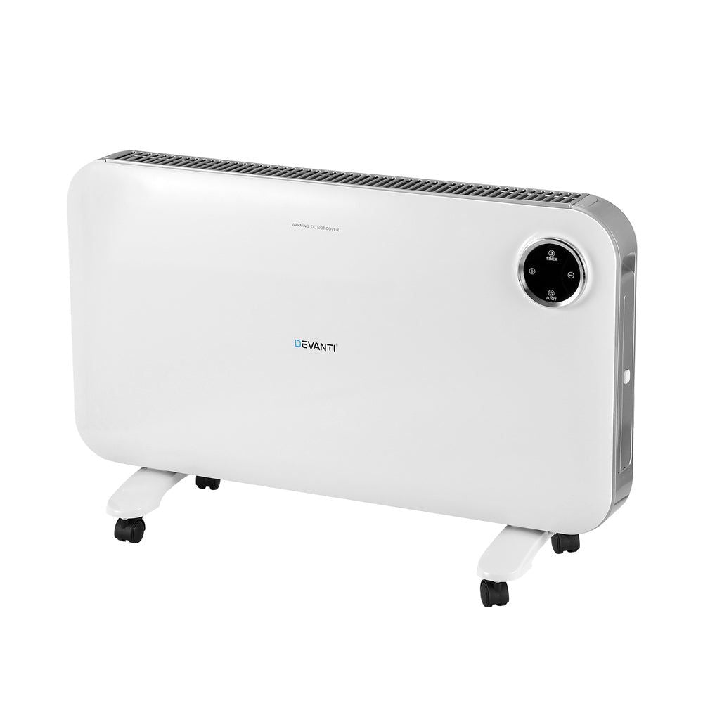 Devanti 2000W Electric Convection Heater - White Portable Space Heater for Home, Office & Bedroom - Fast Heating, Energy Efficient & Quiet Operation