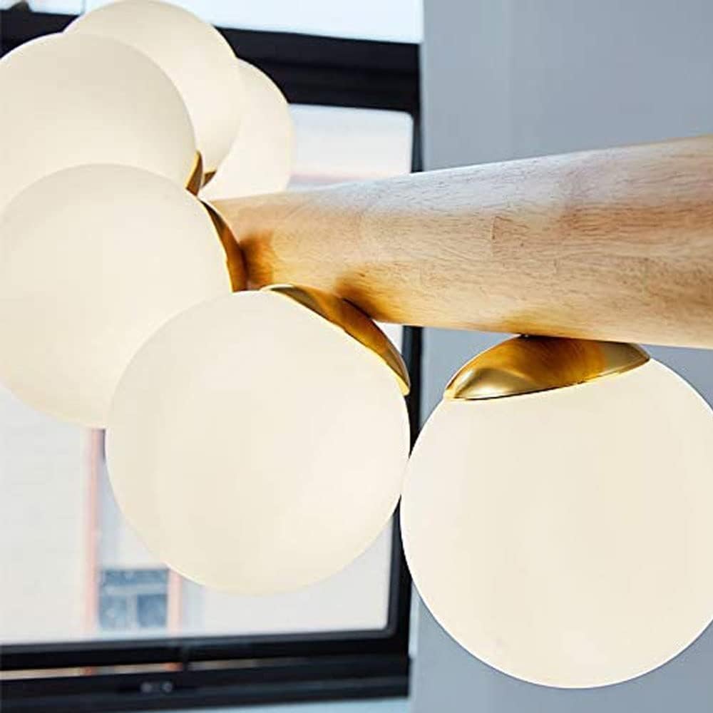 PATRIK Wood Rod With Glass Ball Pendant Lamp - Modern Hanging Light Fixture for Living Room, Bedroom & Dining Room Decor